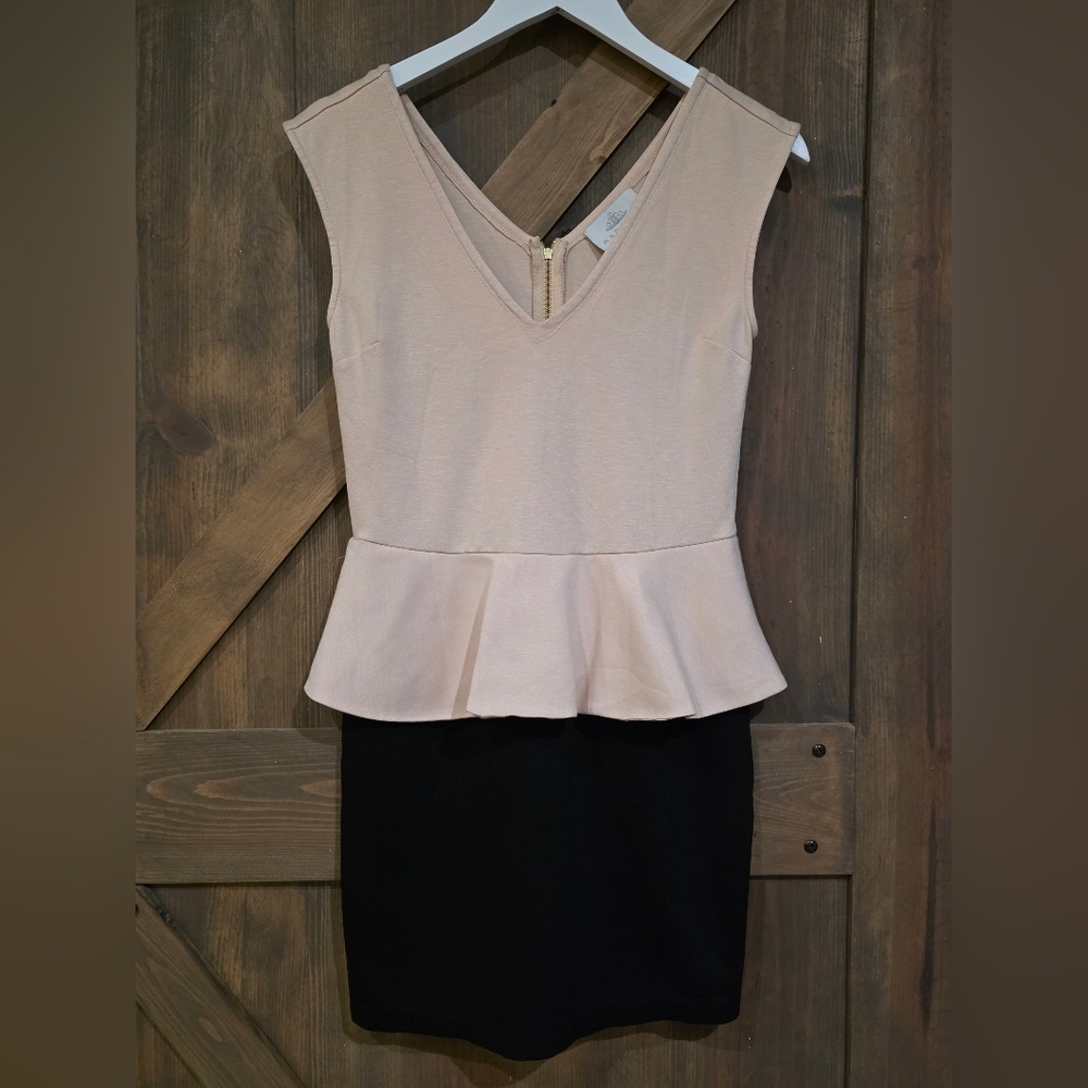 Madison Marcus Elegant Black and Cream Peplum Dress- Size Small